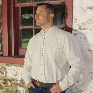 Civilian Irish Grandfather Shirt Cotton Linen Long Sleeve Button Large Ivory